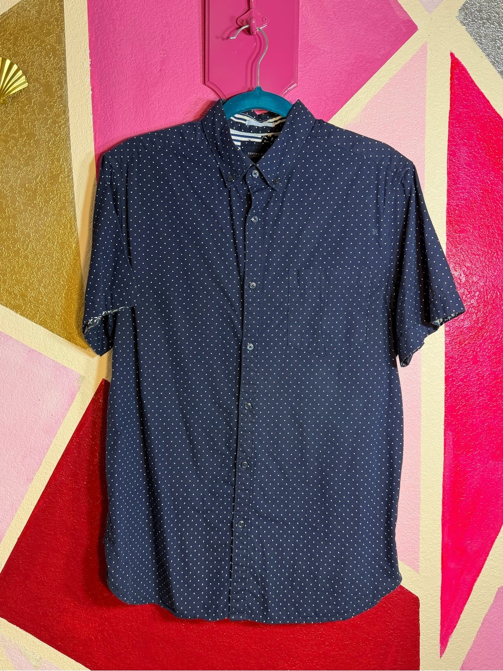 Cactus Man by Ricky Singh Navy Polka Dot Button Up Shirt M